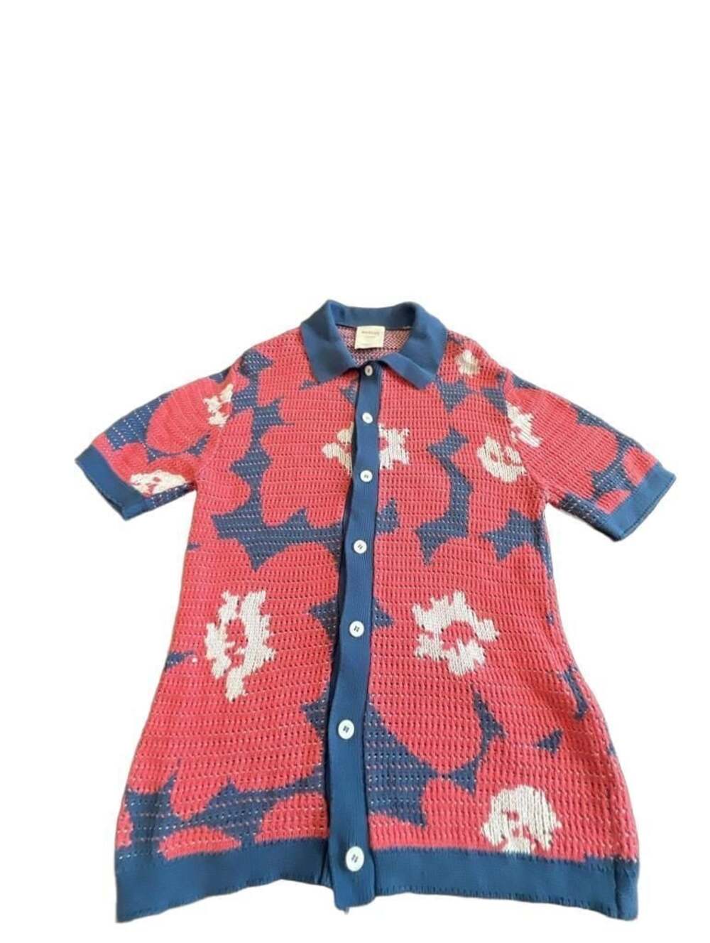 Massive Luxury Flores Short Sleeve Button-Down Knit Shirt